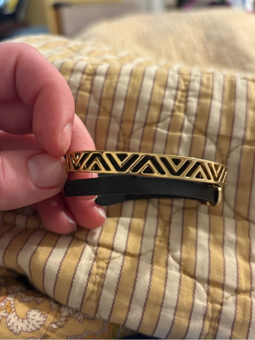 Stella and Dot Ally Gold and Black Geometric Double Wrap Adjustable Bracelet